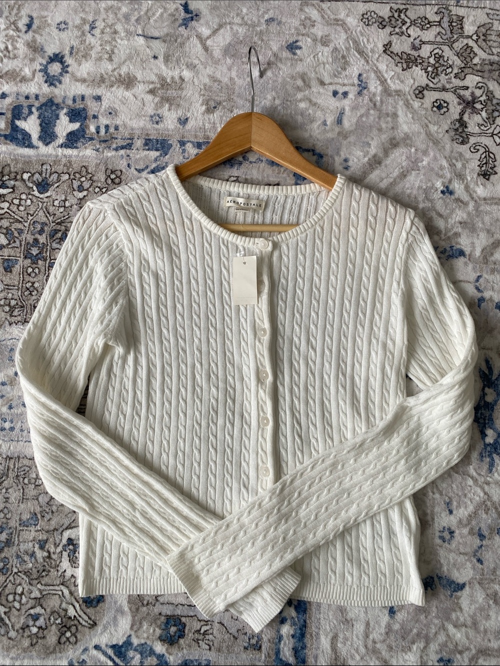 NWT Aeropostale Cream/White Cable-Knit Button-Front Cardigan
